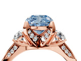 Rose gold Fancy Blue Cushion Cut Brilliant Three-Stone Diamond Ring with Pavé Band and Four-Prong Setting_7
