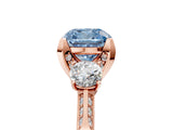 Rose gold Fancy Blue Cushion Cut Brilliant Three-Stone Diamond Ring with Pavé Band and Four-Prong Setting_8