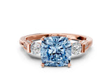 Rose gold Fancy Blue Cushion Cut Brilliant Three-Stone Pave Band with Four-Prong Setting