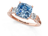 Rose gold Fancy Blue Cushion Cut Brilliant Three-Stone Pave Band with Four-Prong Setting_1