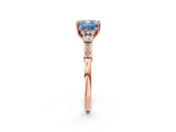 Rose gold Fancy Blue Cushion Cut Brilliant Three-Stone Pave Band with Four-Prong Setting_2