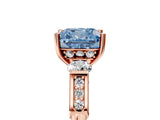 Rose gold Fancy Blue Cushion Cut Brilliant Three-Stone Pave Band with Four-Prong Setting_5