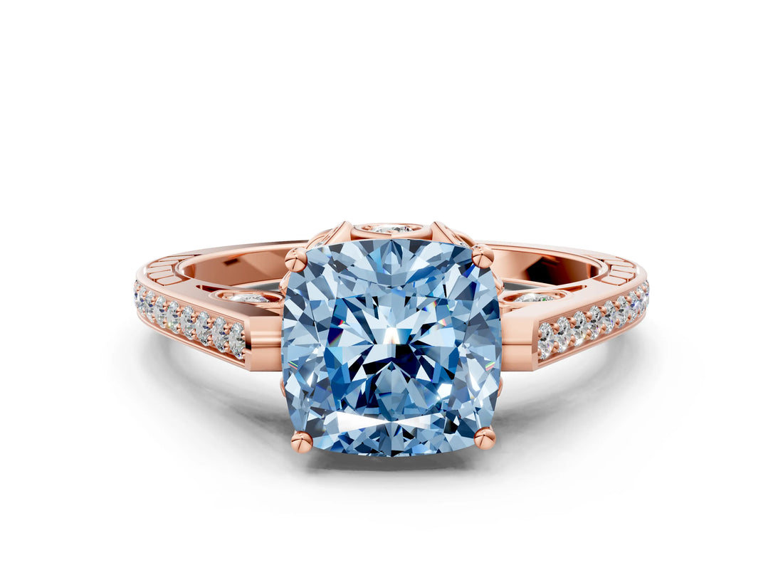 Rose gold Fancy Blue Cushion  Cut Cathedral Pave Diamond Engagement Ring with Six-Prong Setting_32