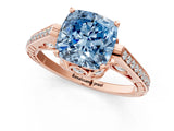 Rose gold Fancy Blue Cushion  Cut Cathedral Pave Diamond Engagement Ring with Six-Prong Setting_33