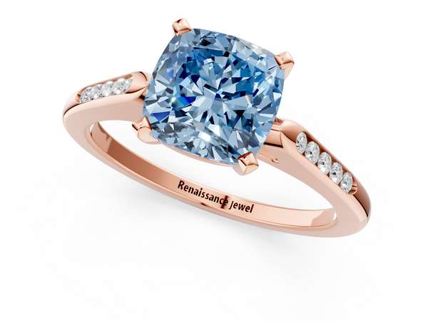 Rose gold Fancy Blue Cushion  Cut Channel Set Solitaire Engagement Ring with Four-Prong Setting