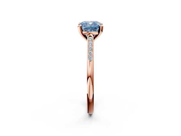 Rose gold Fancy Blue Cushion  Cut Channel Set Solitaire Engagement Ring with Four-Prong Setting