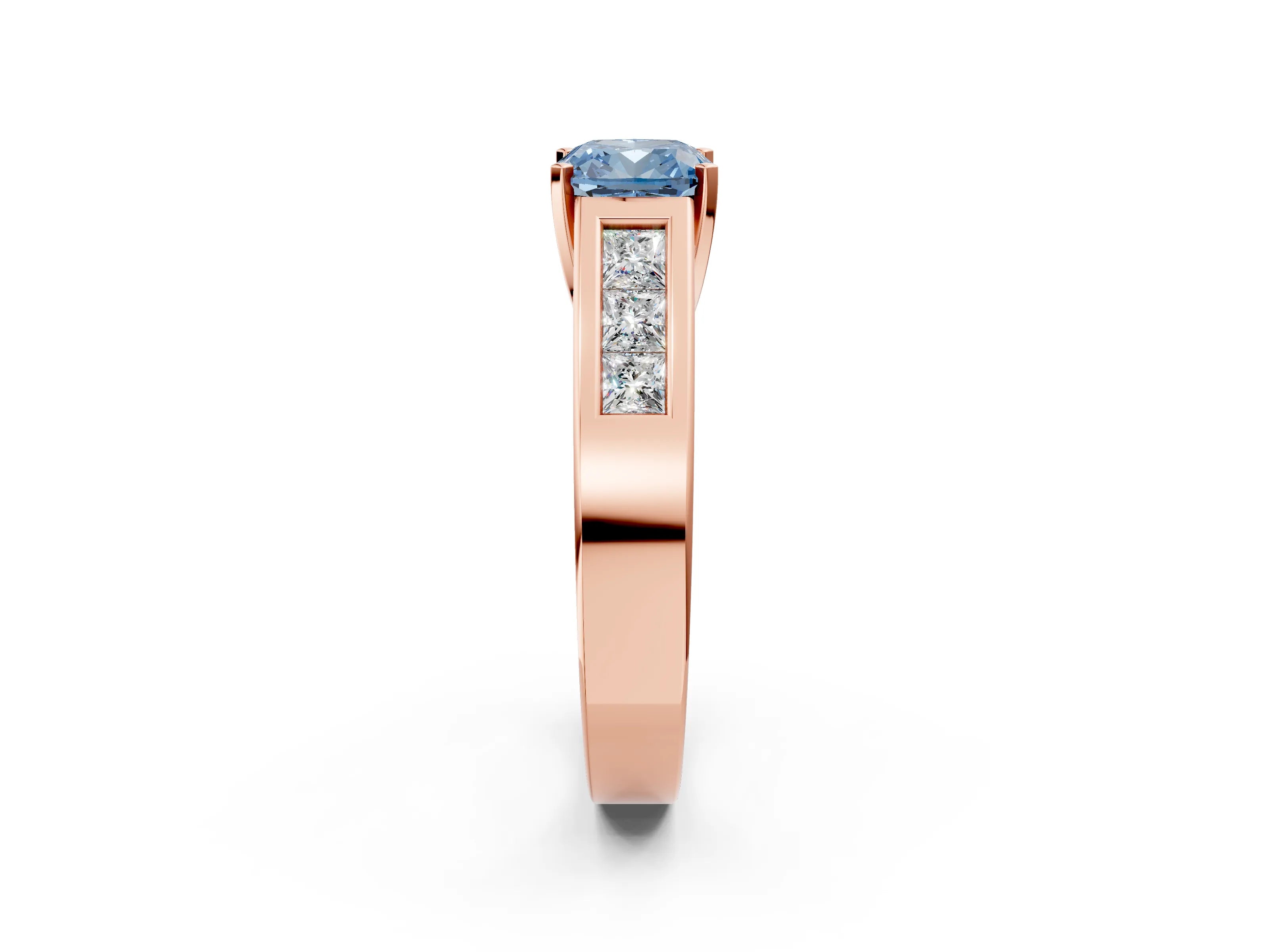 Rose gold Fancy Blue Cushion Cut Cut Channel Set Solitaire Ring with Four-Prong Setting_2