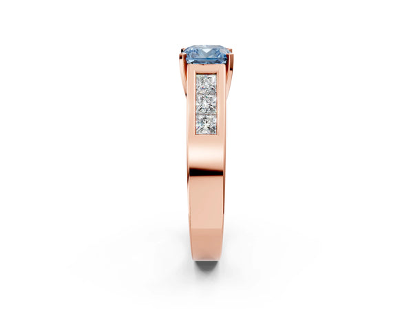 Rose Gold Cushion Cut Engagement Ring Setting for Fancy Blue Center with Channel-Set Shoulders