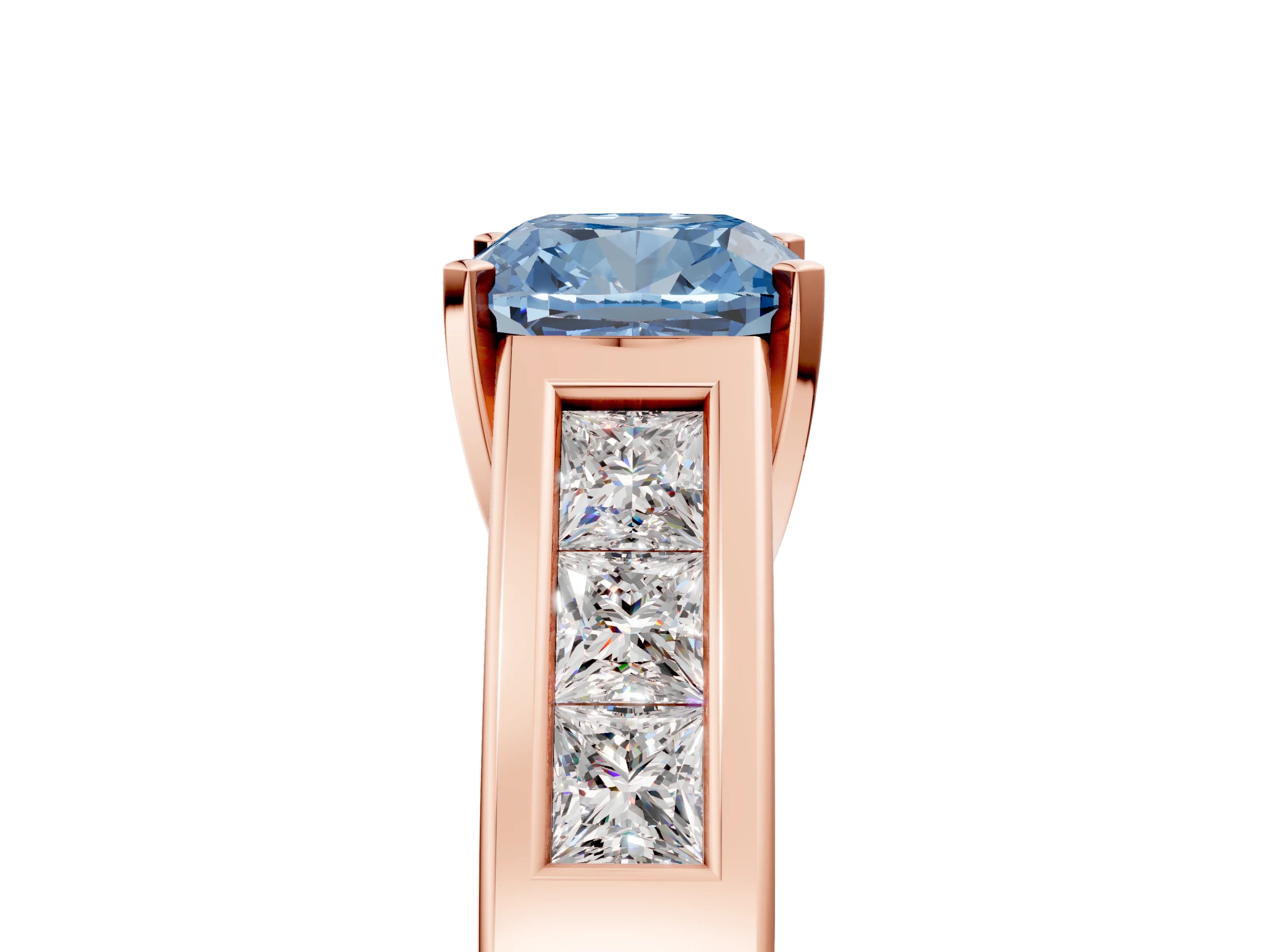 Rose gold Fancy Blue Cushion Cut Cut Channel Set Solitaire Ring with Four-Prong Setting_5