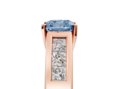 Rose gold Fancy Blue Cushion Cut Cut Channel Set Solitaire Ring with Four-Prong Setting_5