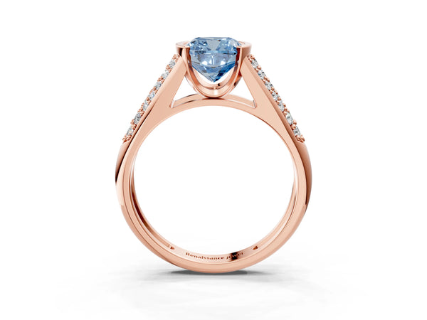 Rose gold Fancy Blue Cushion Cut Diamond Channel Set Pave Band with Tension Prong Setting