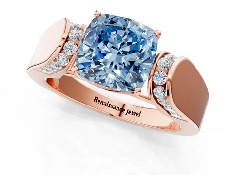 Rose gold Fancy Blue Cushion Cut Cut Diamond Channel Set Solitaire Ring with Four-Prong Setting_1