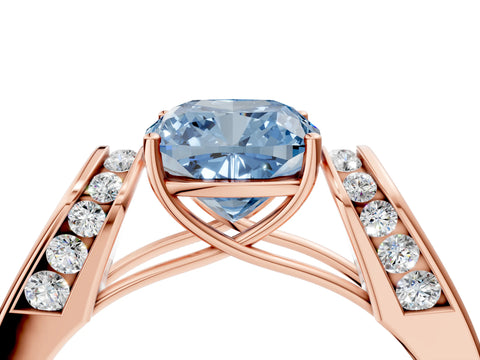 Rose gold Fancy Blue Cushion Cut Cut Diamond Channel Set Solitaire Ring with Four-Prong Setting_4