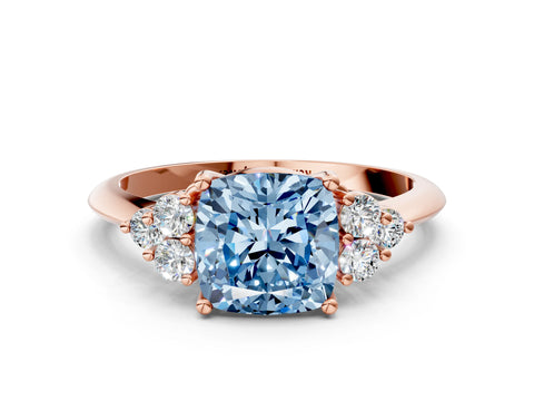 Rose gold Fancy Blue Cushion Cut Cut Diamond Cluster Ring with Solitaire Band and Four-Prong Setting_12