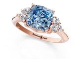 Rose gold Fancy Blue Cushion Cut Cut Diamond Cluster Ring with Solitaire Band and Four-Prong Setting_13