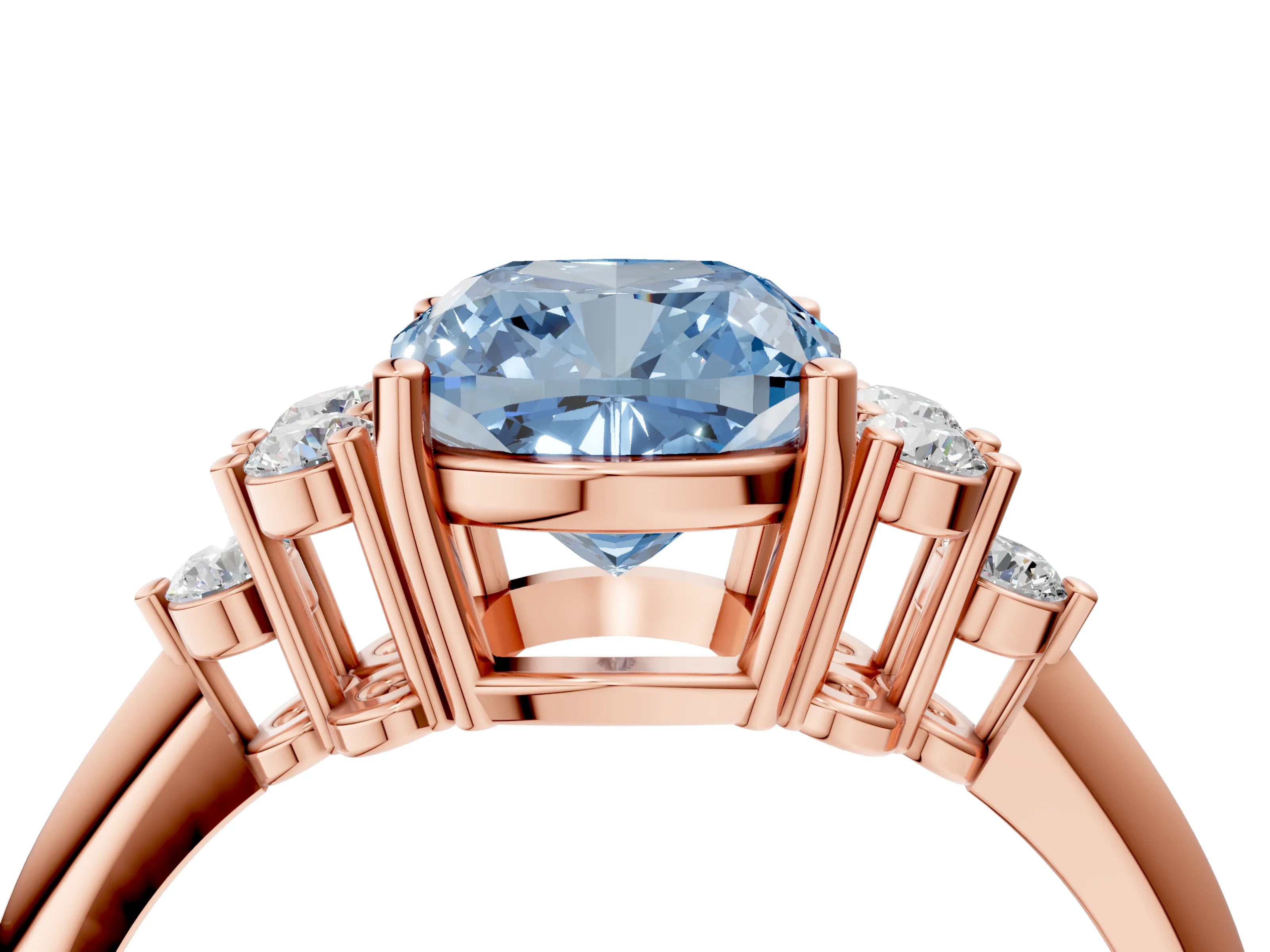Rose gold Fancy Blue Cushion Cut Cut Diamond Cluster Ring with Solitaire Band and Four-Prong Setting_16