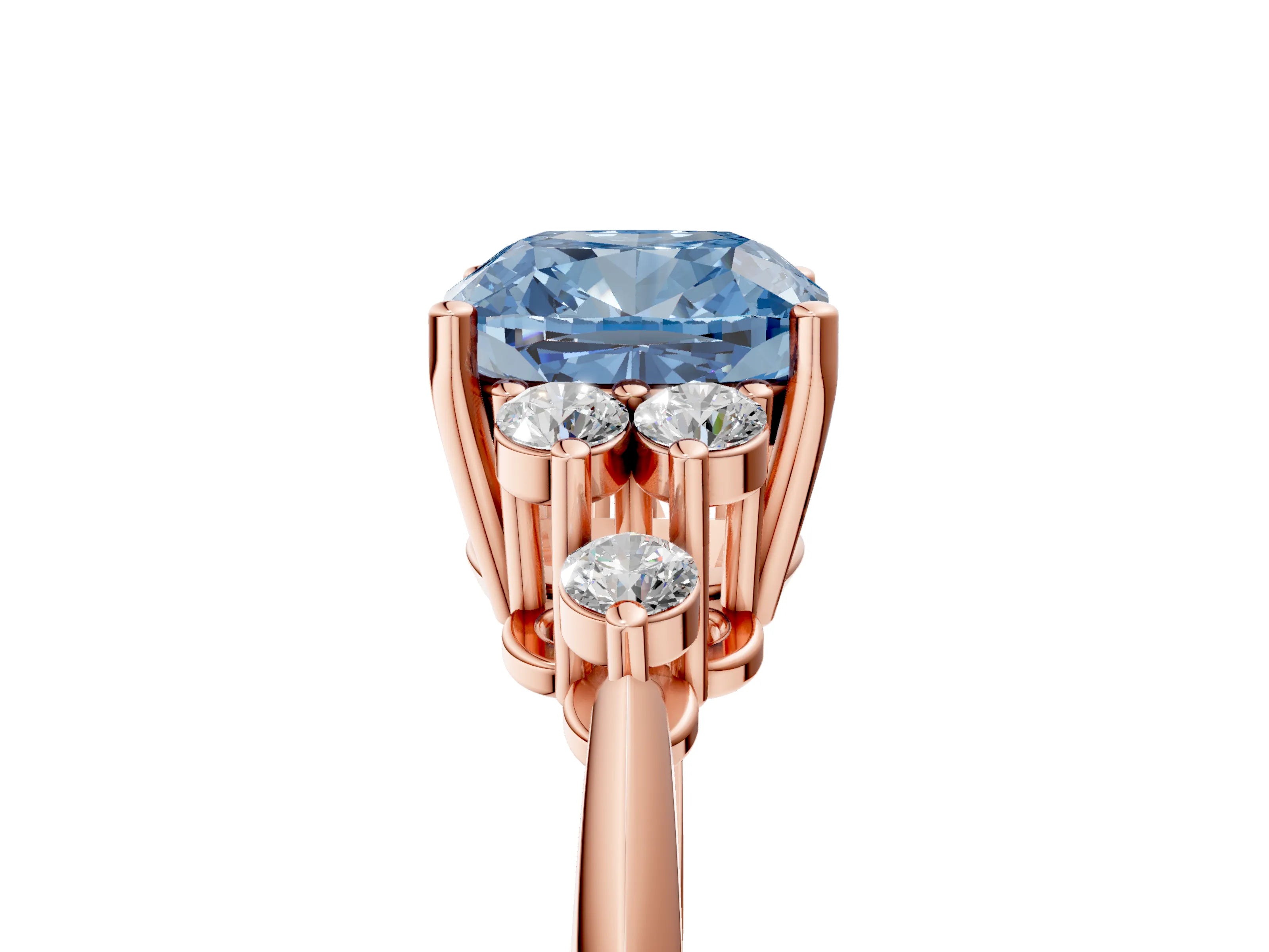 Rose gold Fancy Blue Cushion Cut Cut Diamond Cluster Ring with Solitaire Band and Four-Prong Setting_17