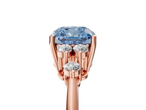 Rose gold Fancy Blue Cushion Cut Cut Diamond Cluster Ring with Solitaire Band and Four-Prong Setting_17
