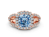 Rose gold Fancy Blue Cushion Cut Cut Diamond Halo Engagement Ring with Open Split Pavé Band