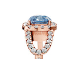 Rose gold Fancy Blue Cushion Cut Cut Diamond Halo Engagement Ring with Open Split Pavé Band_5
