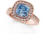 Rose gold Fancy Blue Cushion Cut-Cut Diamond Halo Engagement Ring with Pave Band and Prong Setting_1
