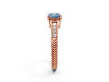 Rose gold Fancy Blue Cushion Cut Cut Diamond Milgrain Pave Band Four-Prong Setting Ring_5