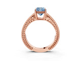 Rose gold Fancy Blue Cushion Cut Cut Diamond Milgrain Pave Band Four-Prong Setting Ring_6