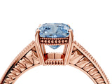 Rose gold Fancy Blue Cushion Cut Cut Diamond Milgrain Pave Band Four-Prong Setting Ring_7