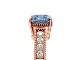 Rose gold Fancy Blue Cushion Cut Cut Diamond Milgrain Pave Band Four-Prong Setting Ring_8