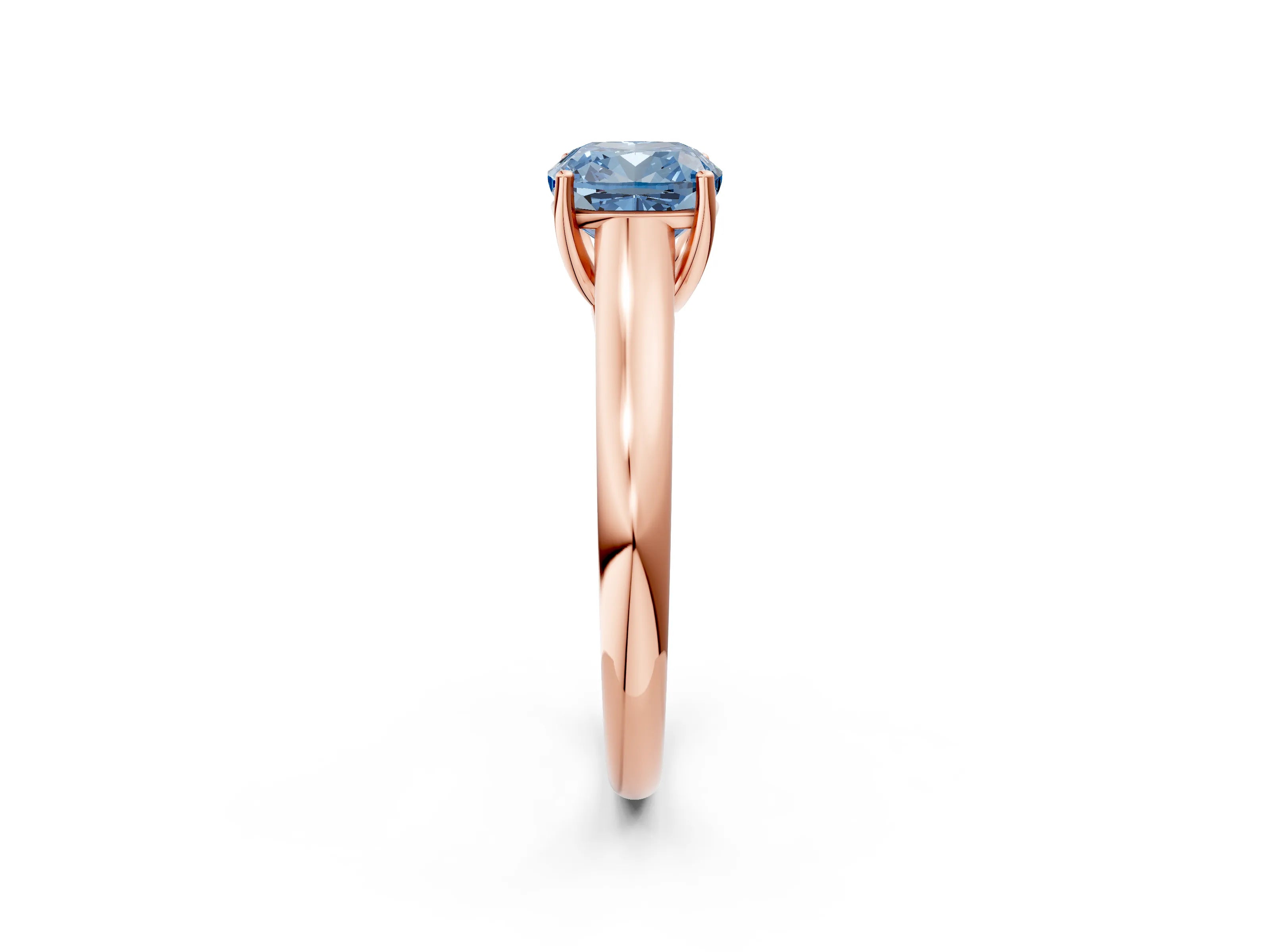 Rose gold Fancy Blue Cushion Cut Cut Diamond Solitaire Engagement Ring with Tapered Plain Band and Four-Prong Setting_2