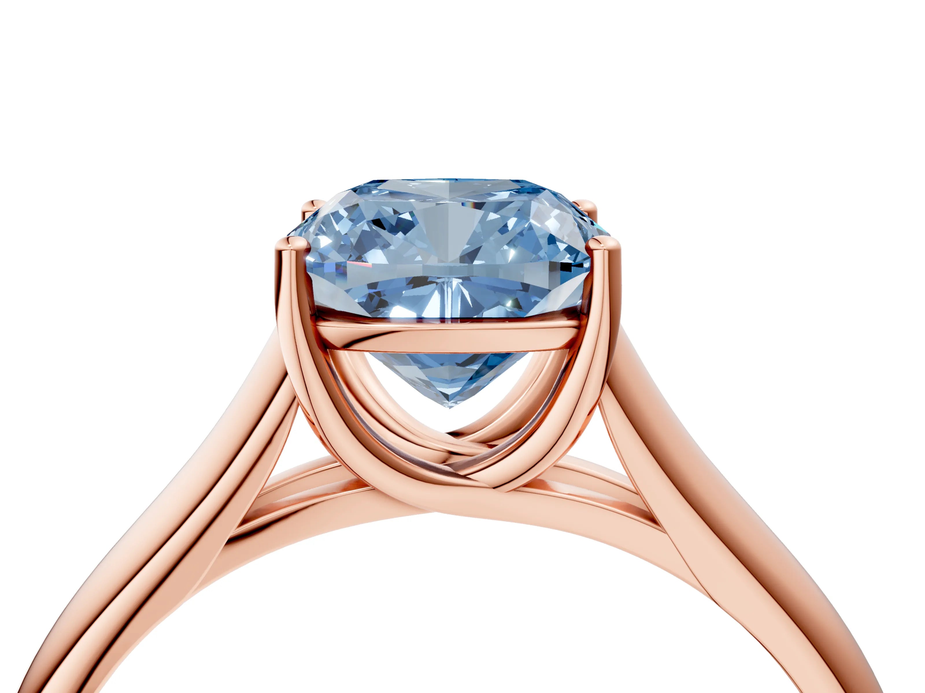 Rose gold Fancy Blue Cushion Cut Cut Diamond Solitaire Engagement Ring with Tapered Plain Band and Four-Prong Setting_4