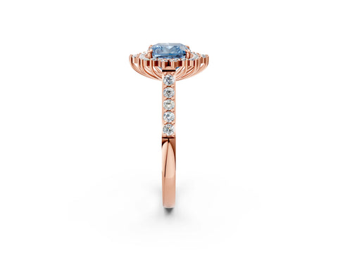 Rose gold Fancy Blue Cushion Cut Cut Diamond Sunburst Halo Engagement Ring with Pavé Band_2