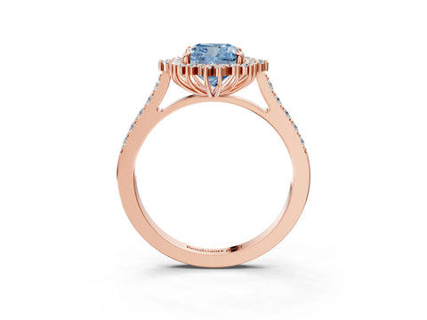 Rose gold Fancy Blue Cushion Cut Cut Diamond Sunburst Halo Engagement Ring with Pavé Band_3