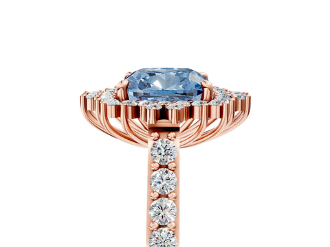 Rose gold Fancy Blue Cushion Cut Cut Diamond Sunburst Halo Engagement Ring with Pavé Band_5