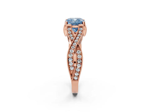 Rose gold Fancy Blue Cushion Cut Cut Diamond Twisted Band with Milgrain Pave Setting and Four-Prong Setting_11