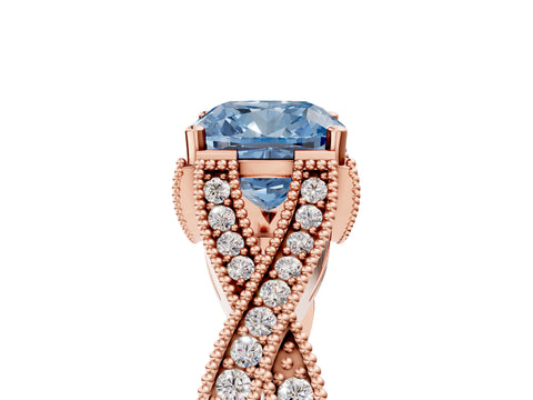 Rose gold Fancy Blue Cushion Cut Cut Diamond Twisted Band with Milgrain Pave Setting and Four-Prong Setting_14