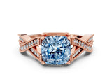 Rose gold Fancy Blue Cushion Cut Cut Diamond Twisted Band with Milgrain Pave Setting and Four-Prong Setting_24