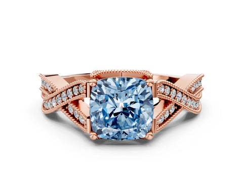 Rose gold Fancy Blue Cushion Cut Cut Diamond Twisted Band with Milgrain Pave Setting and Four-Prong Setting_24