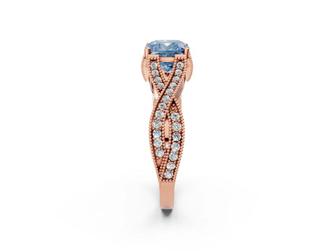Rose gold Fancy Blue Cushion Cut Cut Diamond Twisted Band with Milgrain Pave Setting and Four-Prong Setting_26