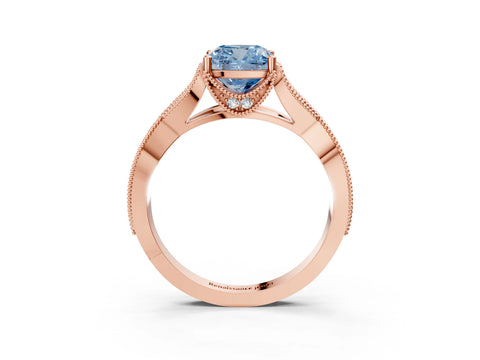 Rose gold Fancy Blue Cushion Cut Cut Diamond Twisted Band with Milgrain Pave Setting and Four-Prong Setting_27