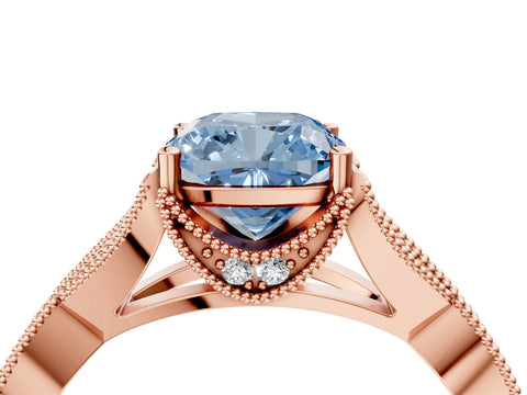 Rose gold Fancy Blue Cushion Cut Cut Diamond Twisted Band with Milgrain Pave Setting and Four-Prong Setting_4
