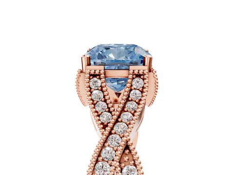 Rose gold Fancy Blue Cushion Cut Cut Diamond Twisted Band with Milgrain Pave Setting and Four-Prong Setting_5