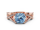Rose gold Fancy Blue Cushion Cut Cut Diamond Twisted Band with Milgrain Pave Setting and Four-Prong Setting_9