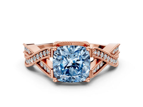 Rose gold Fancy Blue Cushion Cut Cut Diamond Twisted Band with Milgrain Pave Setting and Four-Prong Setting_9