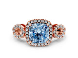 Rose gold Fancy Blue Cushion Cut Cut Halo Diamond Infinity Band with Four-Prong Setting