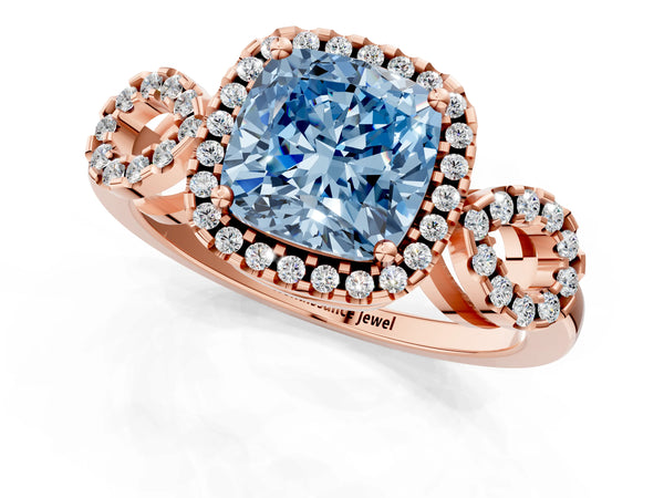 Rose Gold Cushion Cut Pave Infinity Halo Engagement Ring Setting for Fancy Blue Center