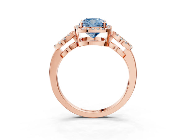 Rose Gold Cushion Cut Pave Infinity Halo Engagement Ring Setting for Fancy Blue Center
