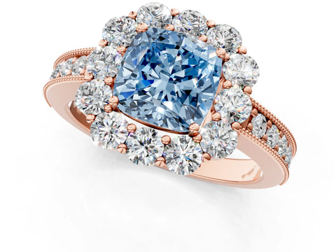Rose gold Fancy Blue Cushion Cut Cut Halo Diamond Pavé Engagement Ring with Milgrain Detailing_1