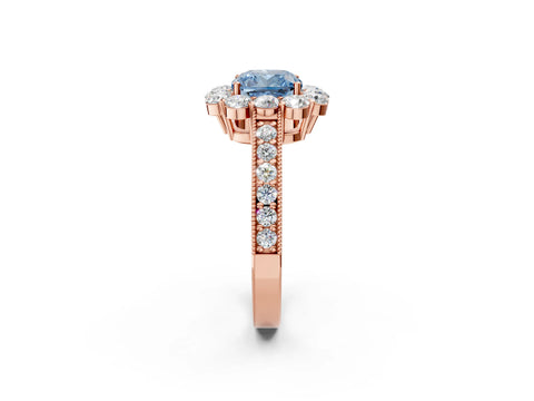 Rose gold Fancy Blue Cushion Cut Cut Halo Diamond Pavé Engagement Ring with Milgrain Detailing_2