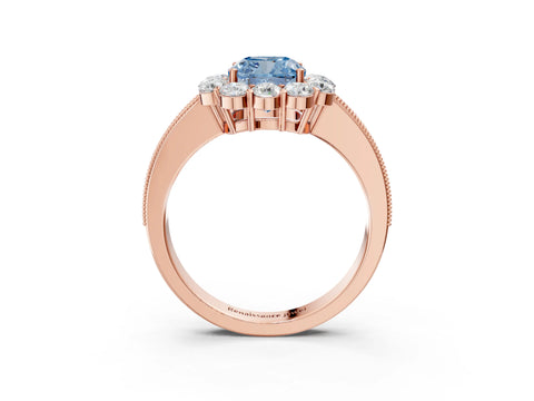 Rose gold Fancy Blue Cushion Cut Cut Halo Diamond Pavé Engagement Ring with Milgrain Detailing_3